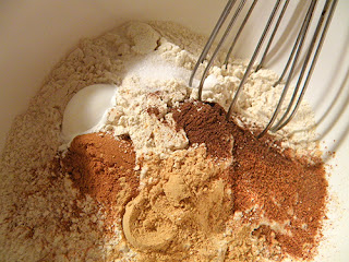 Bowl of Dry Ingredients before Mixing with Cinnamon, Ginger, Nutmeg, Allspice