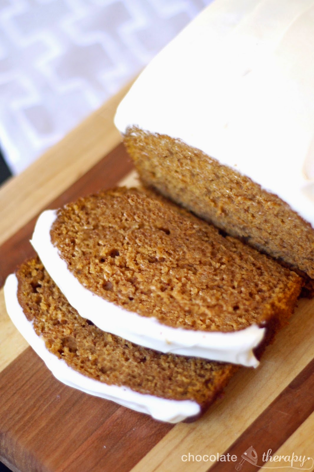 Chocolate Therapy Pumpkin Bread with Cream Cheese Frosting