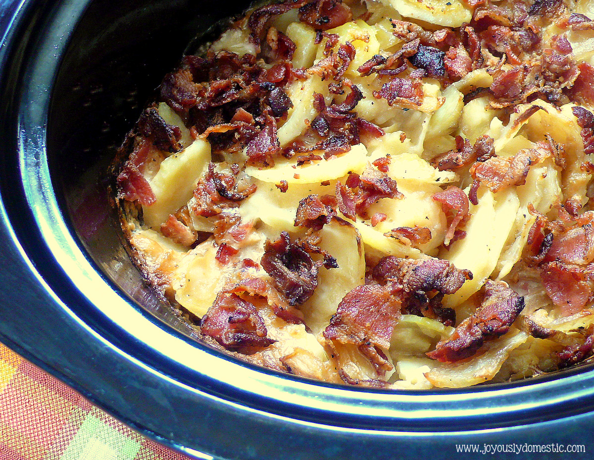 Joyously Domestic Slow Cooker Bacon Scalloped Potatoes