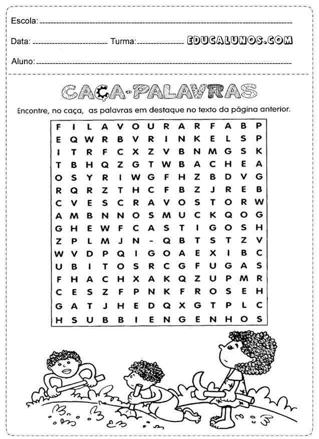 Caça palavras de história para o 3° ano do ensino fundamental