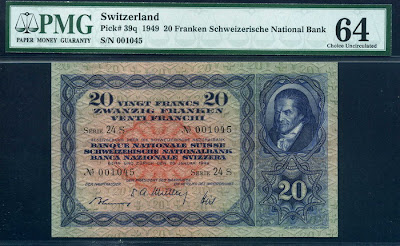 Switzerland  20 Swiss Francs currency banknote
