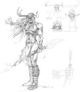 Diseño previo para realizar una miniatura sobre el personaje del Dios cornudo de Simon Bisley, que aparece en el comic de Slaine.