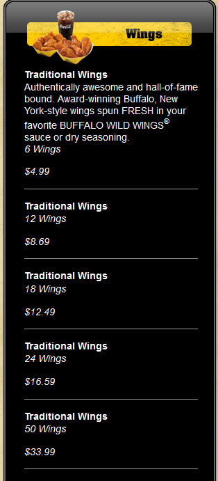 Buffalo Wild Wings Sauce Chart