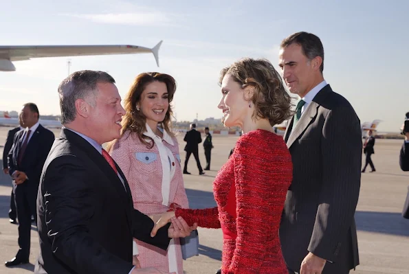 King Felipe and Queen Letizia of Spain Receive King Abdullah and Queen Rania of Jordan at Barajas Airport