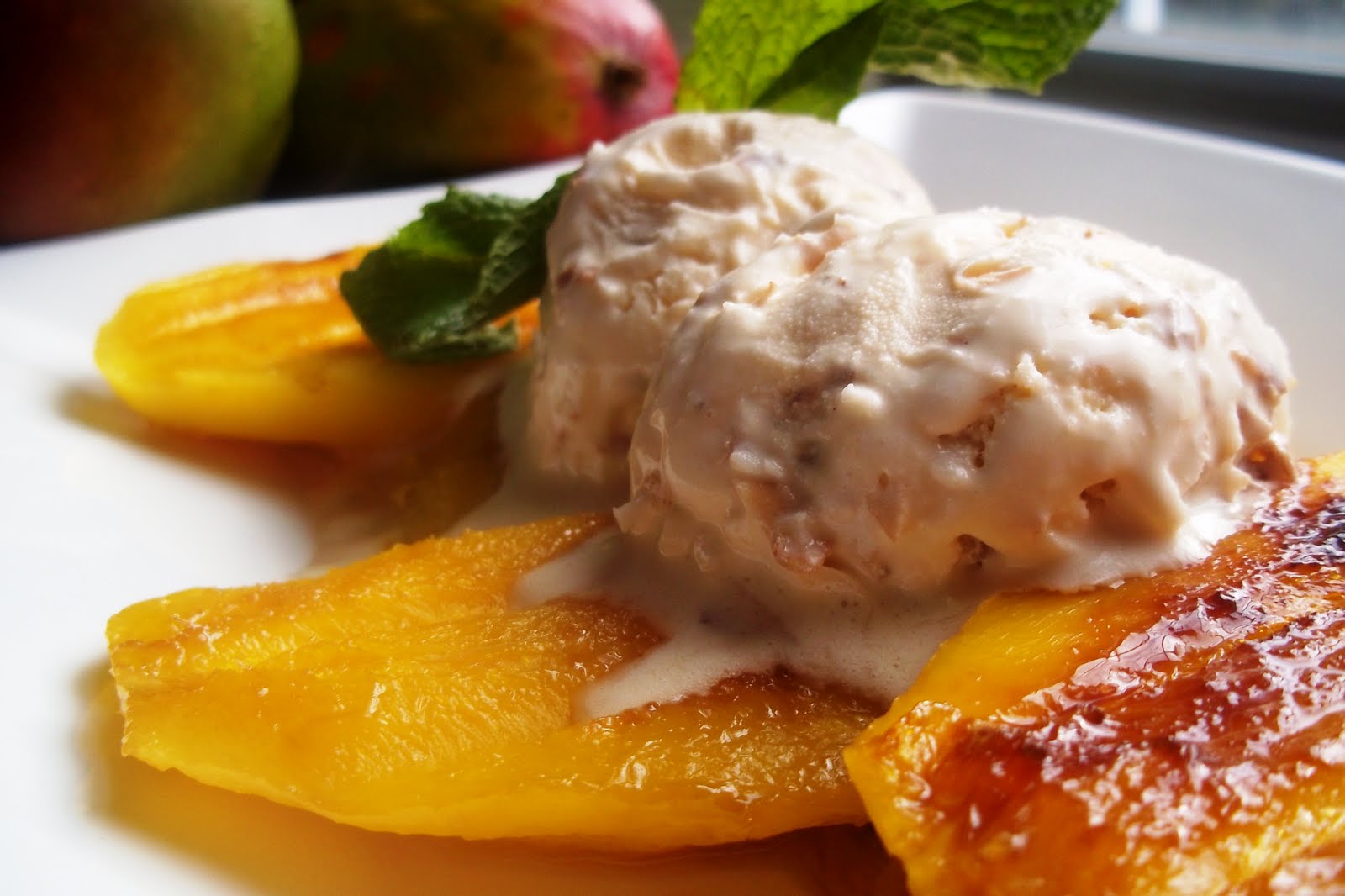 Sinful Sundays grilled mangoes w/ coconut icecream