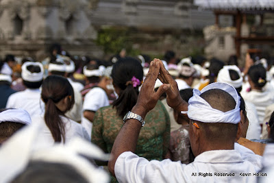 Praying in the temple during Galangan, Bali