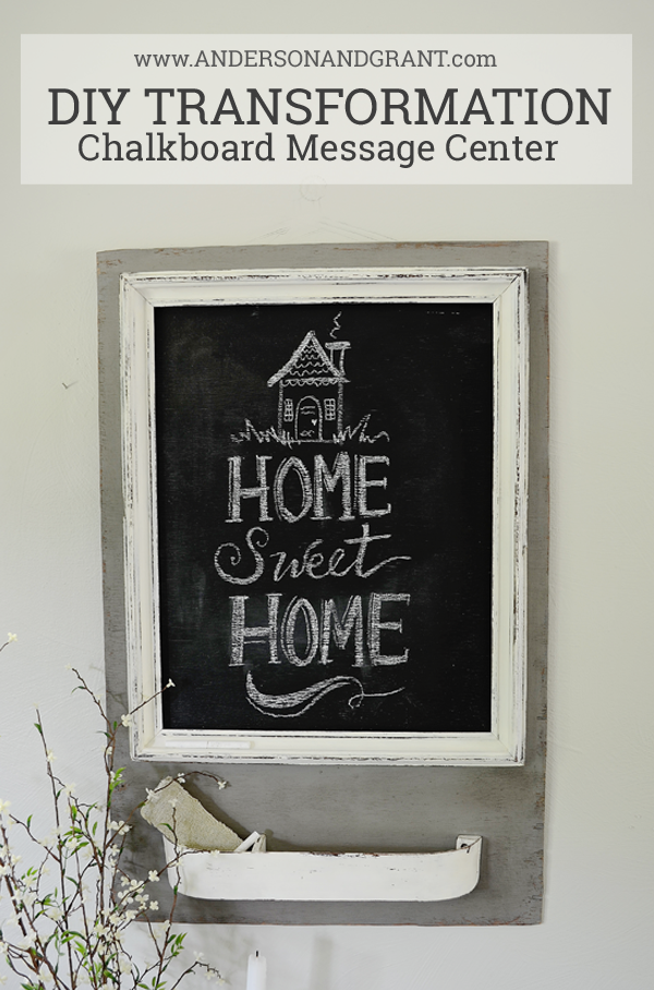 DIY Chalkboard Message Center made from a vintage frame and compartment on sewing machine door | www.andersonandgrant.com