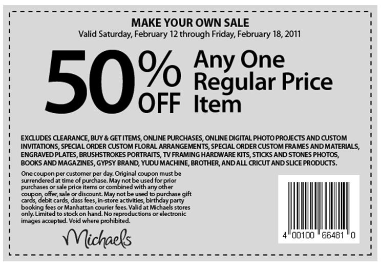 michaels coupon january 2011. There#39;s a limit of one coupon