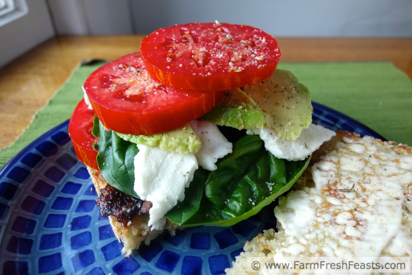Farm Fresh Feasts Tomato Sandwich with Bacon and Avocado Mayo on Naan