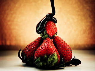 Chocolate on Strawberries Macro Fruit Photography HD Wallpaper