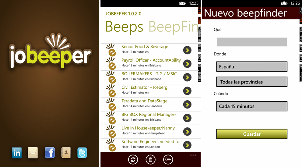 Jobeeper disponible para dispositivos Windows Phone. 