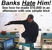 bank robber with pistol and cap disguise