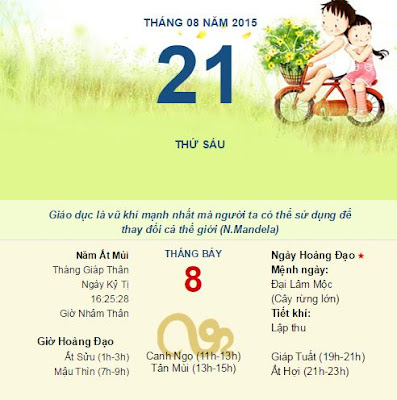 xem ngày - Thứ Bảy - Ngày 22 tháng 08 năm 2015