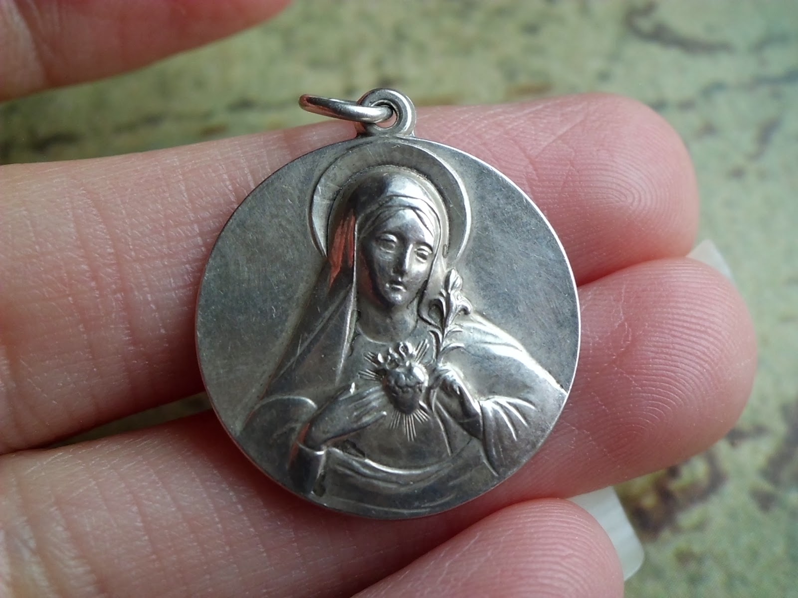 Vintage Religious Medals Vintage Sterling Sacred Heart of Mary Virgin