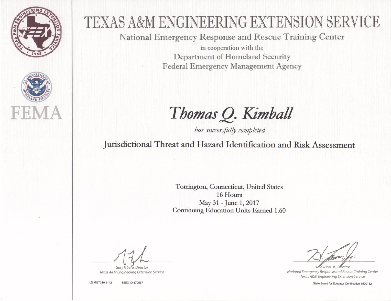 TEEX MGT-310 Jurisdictional Threat And Hazard Identification And Risk Assessment Course