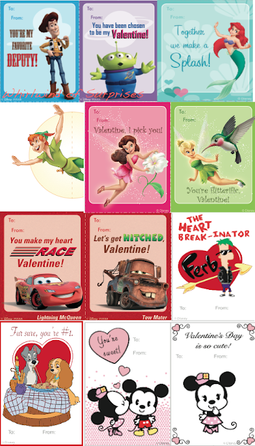 Download and print free Disney themed Valentine's Cards