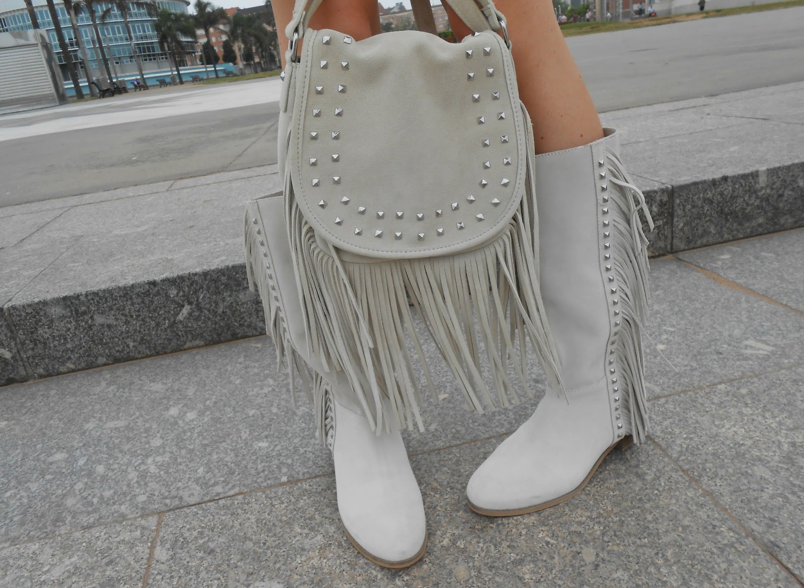 All Over Sequin Fringe leather boots