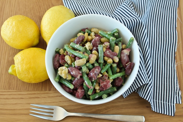 Vegan 3 bean salad with lemon dill vinaigrette