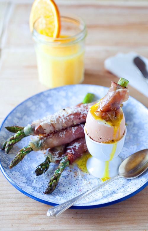 Brunch Prosciutto Wrapped Asparagus with Boiled Eggs Bella Bonito