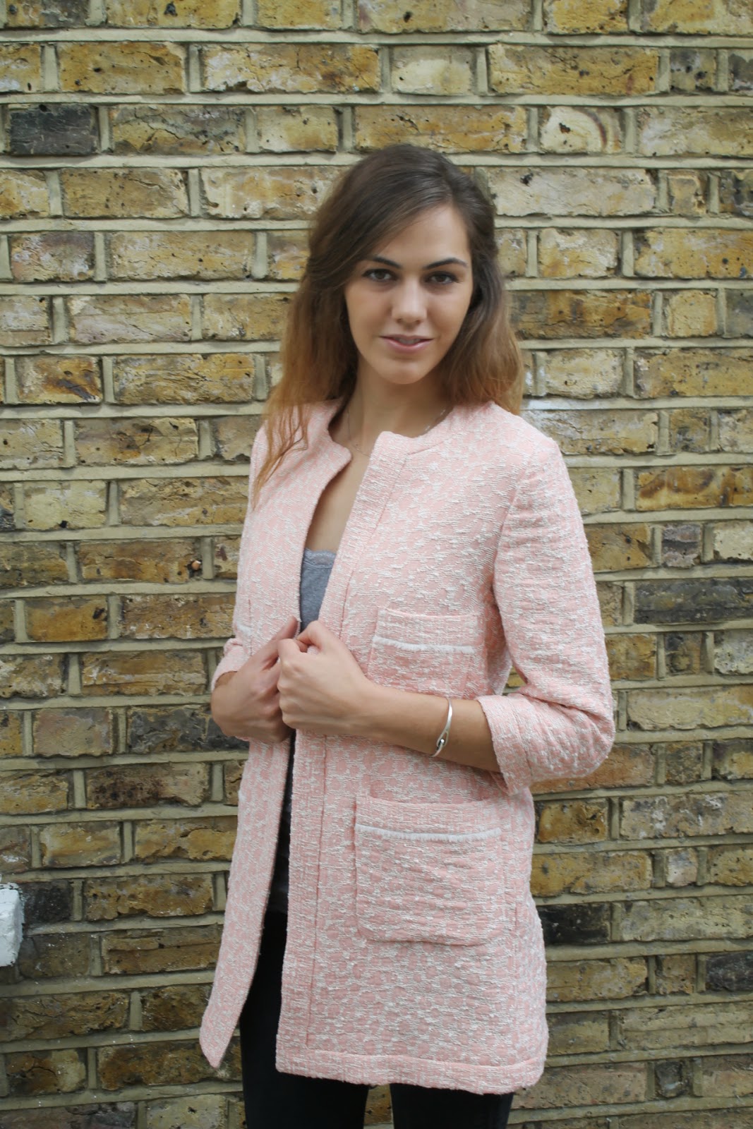 Fiocco Bianco OOTD Zara Pink Jacquard Coat with Pockets