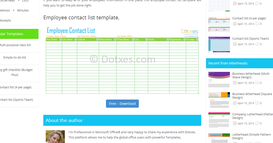 employee contact list template