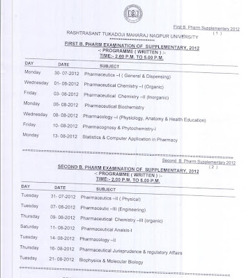 First B.Pharm Winter 2012 Time table  RTMNU