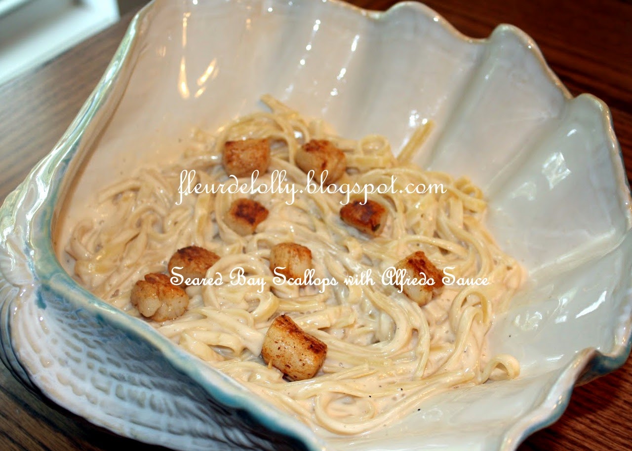 Fleur de Lolly Bay Scallops with Alfredo Sauce over Angel Hair Pasta