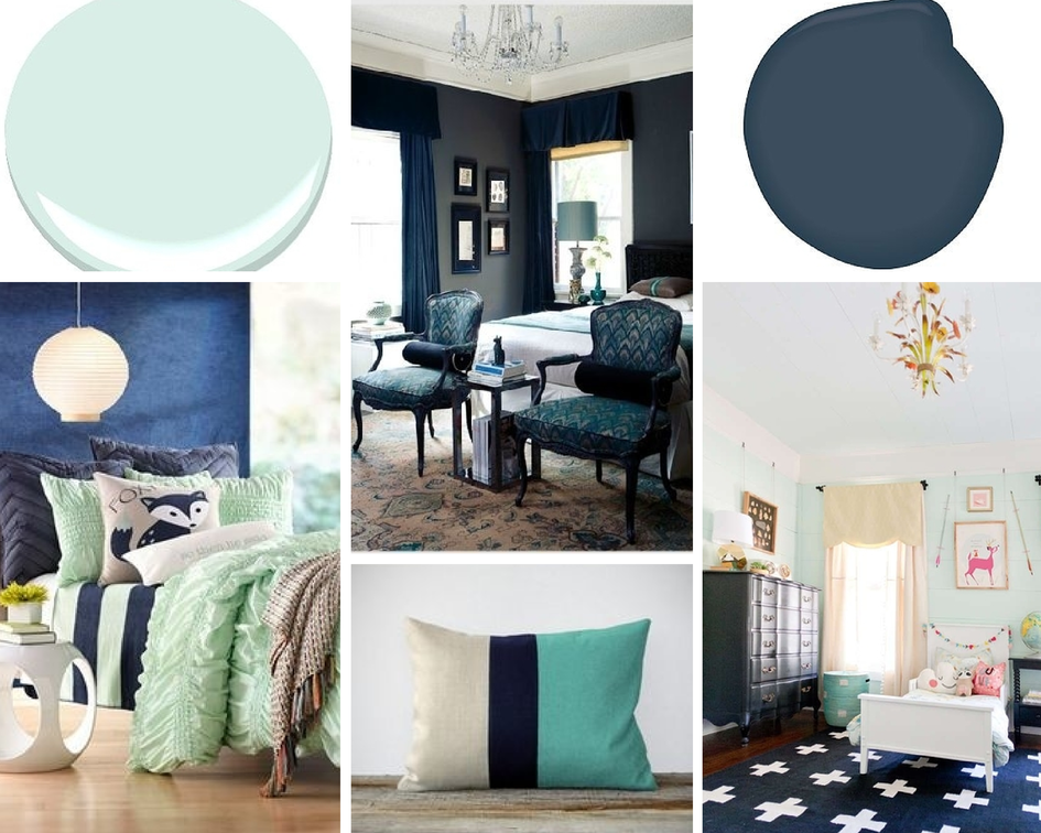 Mint + Navy Bedroom Liz Daigle Real Estate