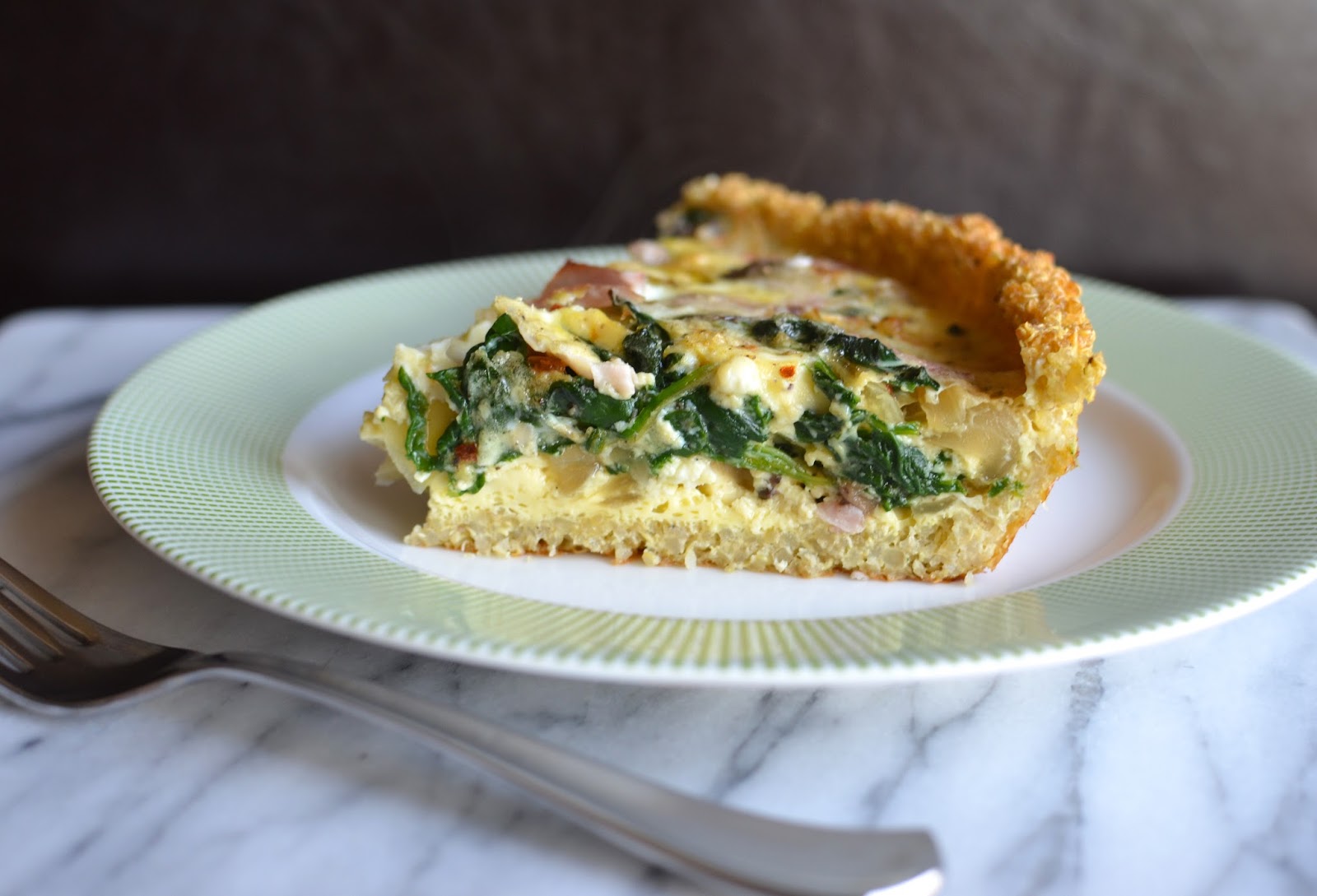 Playing with Flour Spinach, onion, and mushroom quiche with a quinoa crust