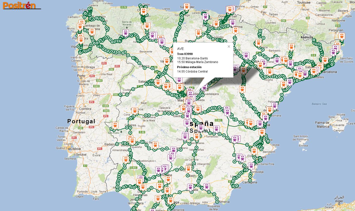 Geoinformación Mapa de trenes de media y larga distancia de España