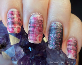 Abstract floral stripey nail art with Downton Abbey polishes and Nail Pattern Boldness Clairvoyant Visitor