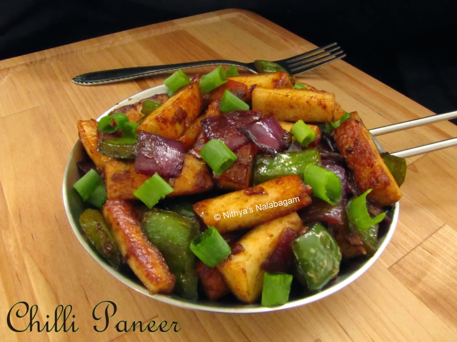 Chilli Paneer Step by step pictures Nithya's Nalabagam