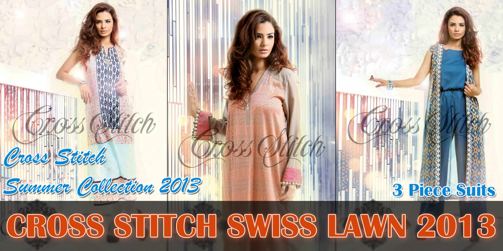 Latest Pakistani Fashion Cross Stitch Swiss Lawn Collection 2013