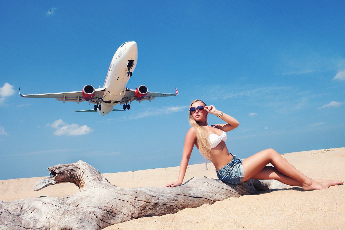 Фото эротика - голая красотка и самолет