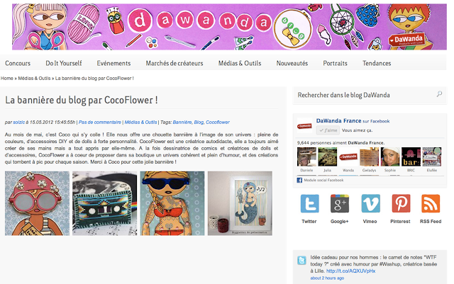 copie d'écran de la banner de CocoFlower sur le blog Dawanda