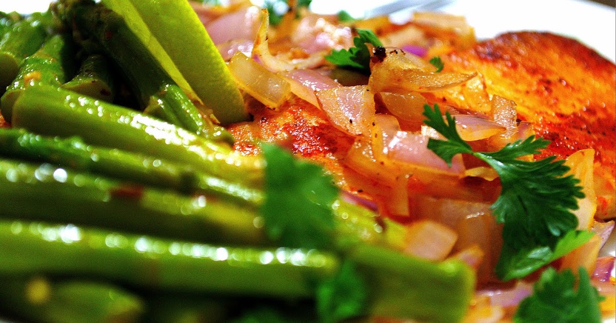 Tilapia with Asparagus stir fry and Sauteed onions Sowmia's Galley