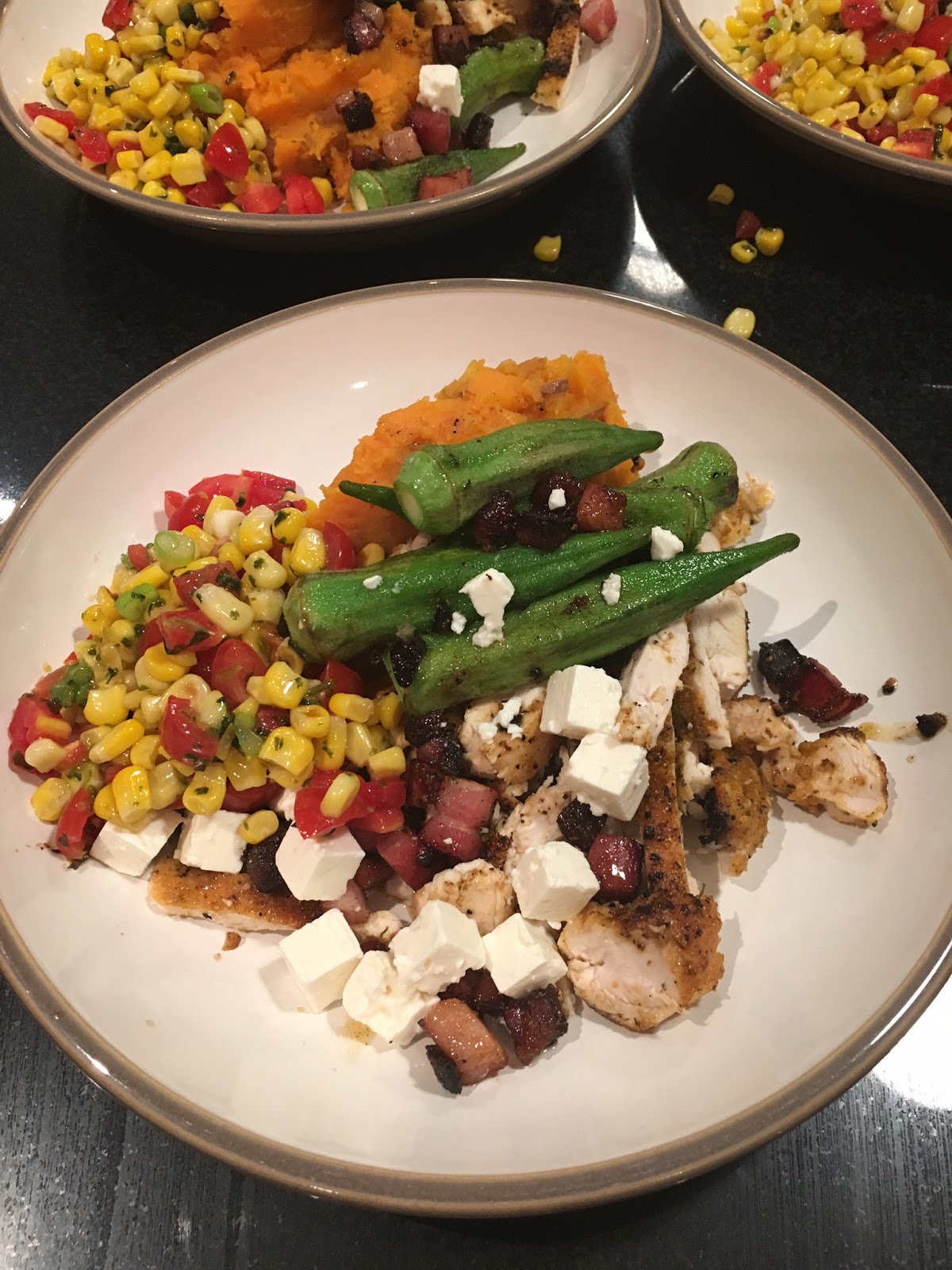 Toronto SAM Recipe Cajun Chicken, Okra, Sweet Potato Mash and Salsa