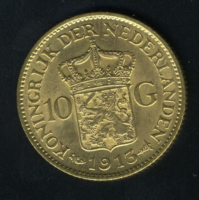 Dutch Netherlands 10 Gulden Gold coins