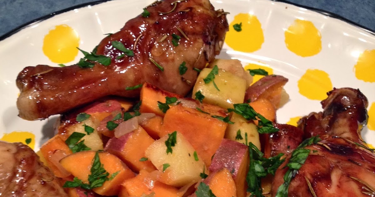 Sweet Chicken Drumsticks with Sweet Potato and Apple Saute