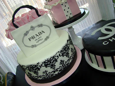 Sweet Cakes by Rebecca - Damask cake with Prada shopping bag Sweet Cakes by Rebecca - Damask cake with Prada shopping bag