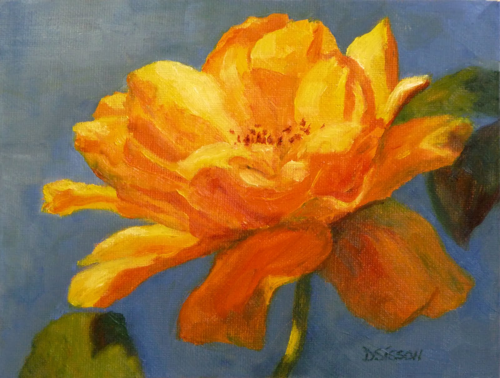 Daily Painting Projects Open Yellow Rose Oil Painting Flower Art Still Life Botanical Garden