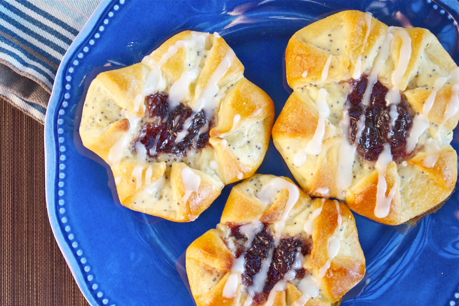 CosmoCookie PoppySeed Danishes with CherryNeufchâtel Filling