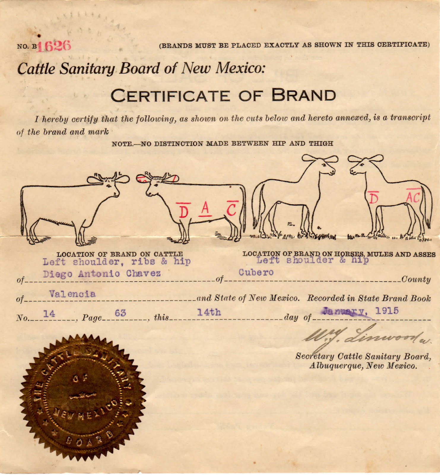 Gil's New Mexico Genealogy Otero and Chavez Livestock Brands