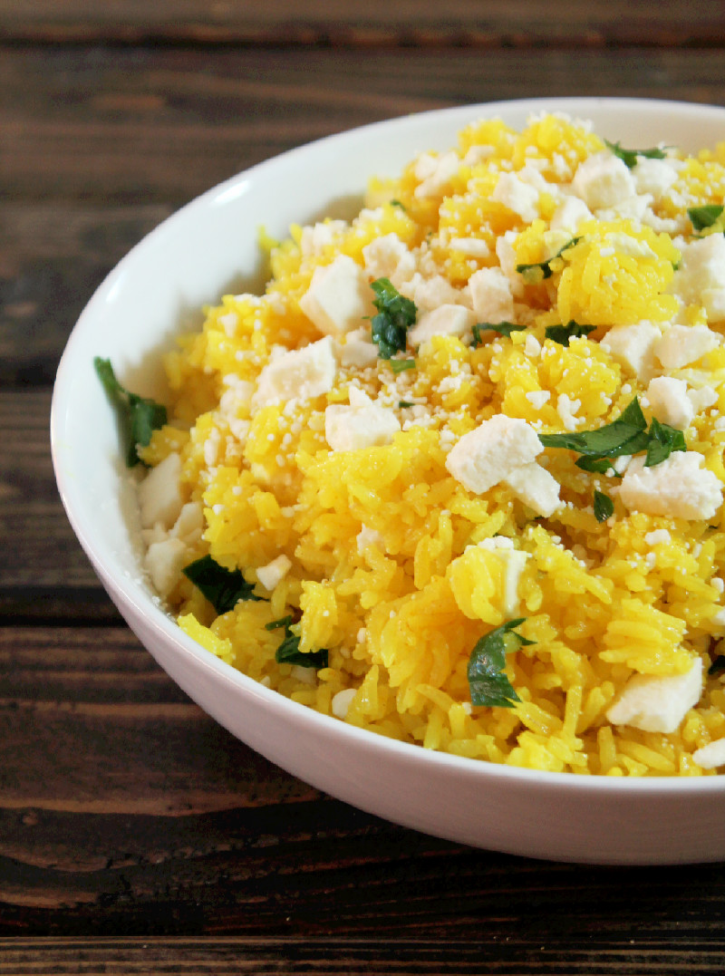 Not Quite a Vegan...? Yellow Rice with Turmeric, Citrus, and Feta Cheese