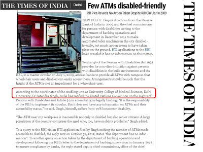 Times of India: few ATMs disabled friendly