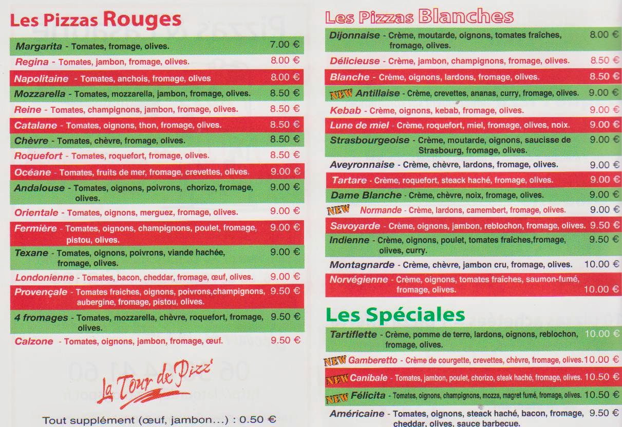 LA TOUR DE PIZZ' TOUTES NOS PIZZAS