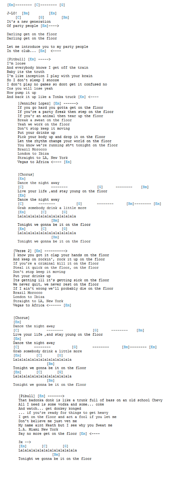 คอร์ด เนื้อเพลง On The Floor Jennifer Lopez Feat.Pitbull Chordza