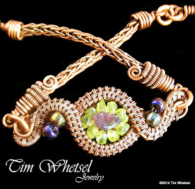 Copper Wire Wrapped Bracelet with Amethyst & Peridot - ©2014 Tim Whetsel - TDWJewelry