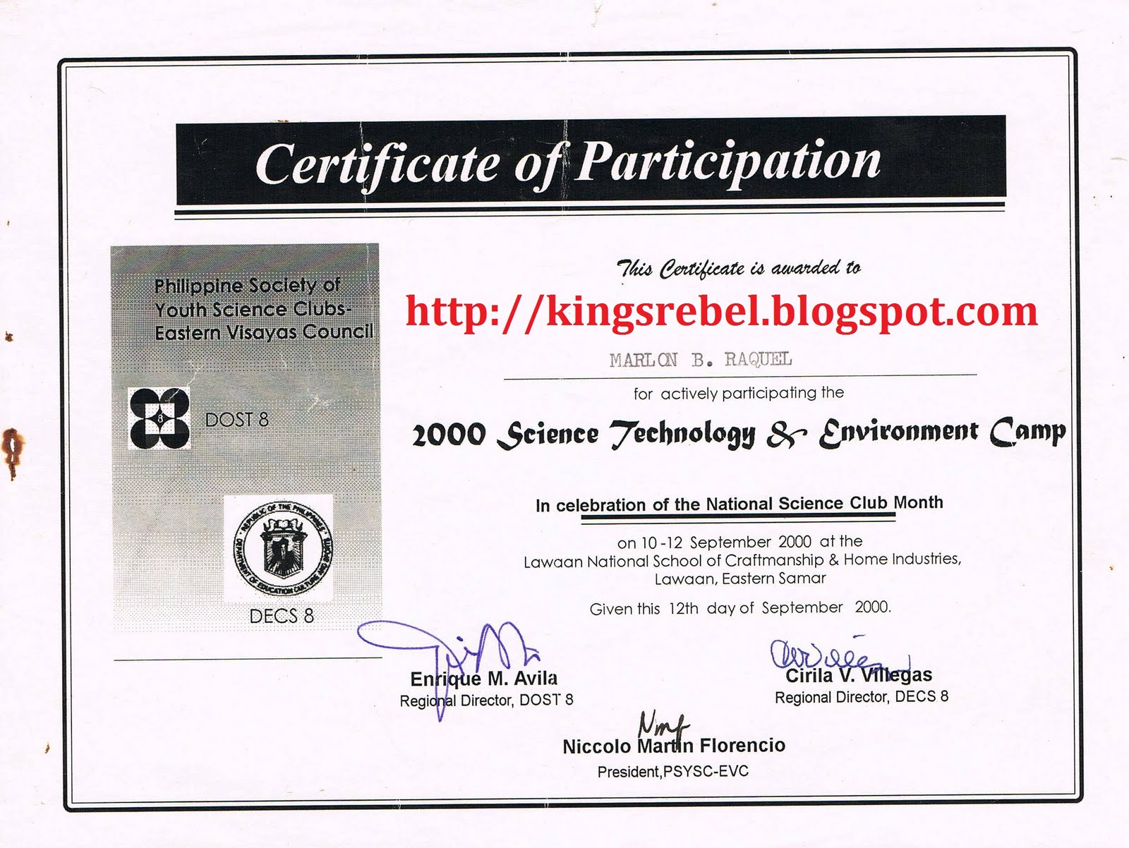 sample certificates of participation