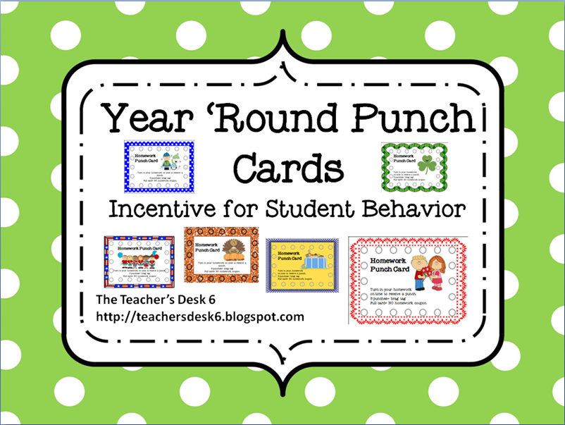 Homework incentive punch cards